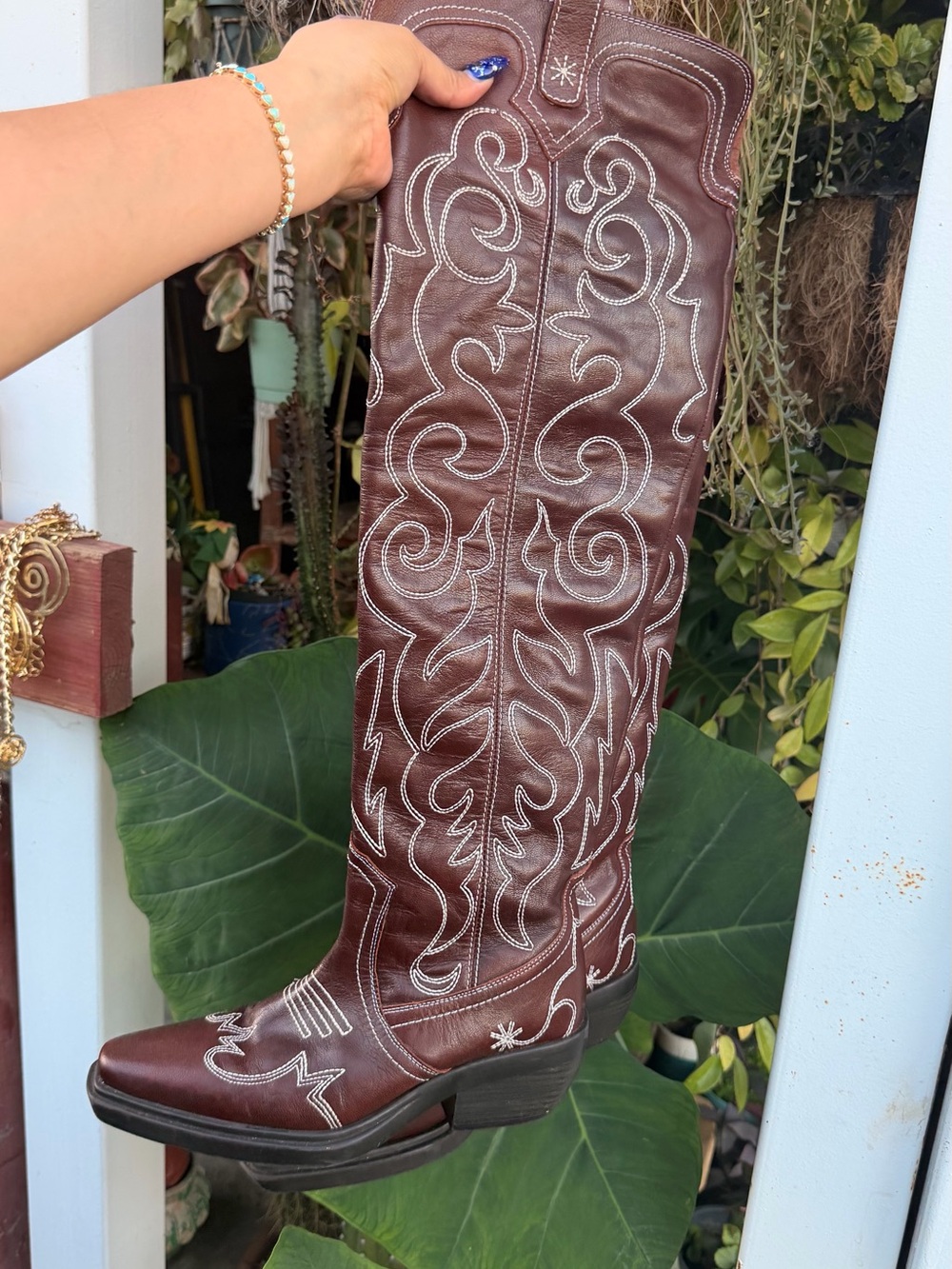 ASOS Brown Embroidered Over-the-Knee Western Boots